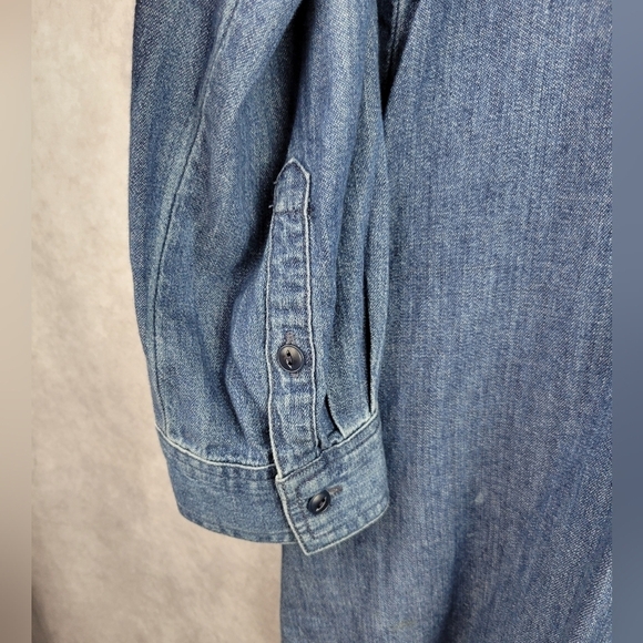 Madewell Dress Small Chambray Denim Blue Long Sleeve Button Front Collared Solid - Picture 4 of 11